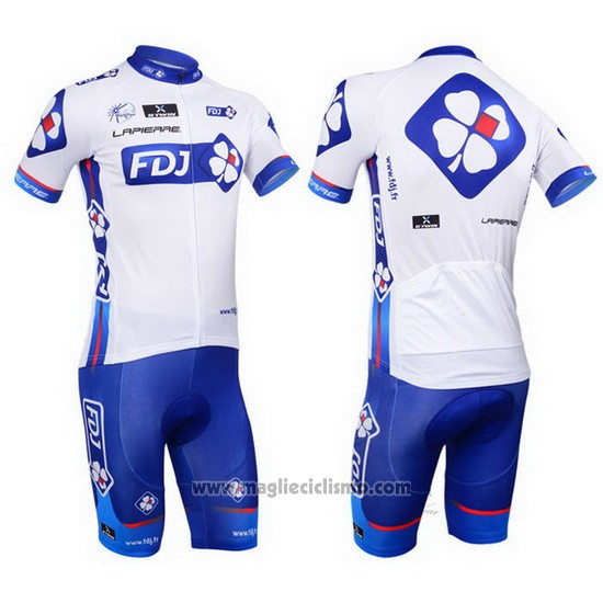 2013 Abbigliamento Ciclismo FDJ Bianco e Celeste Manica Corta e Salopette